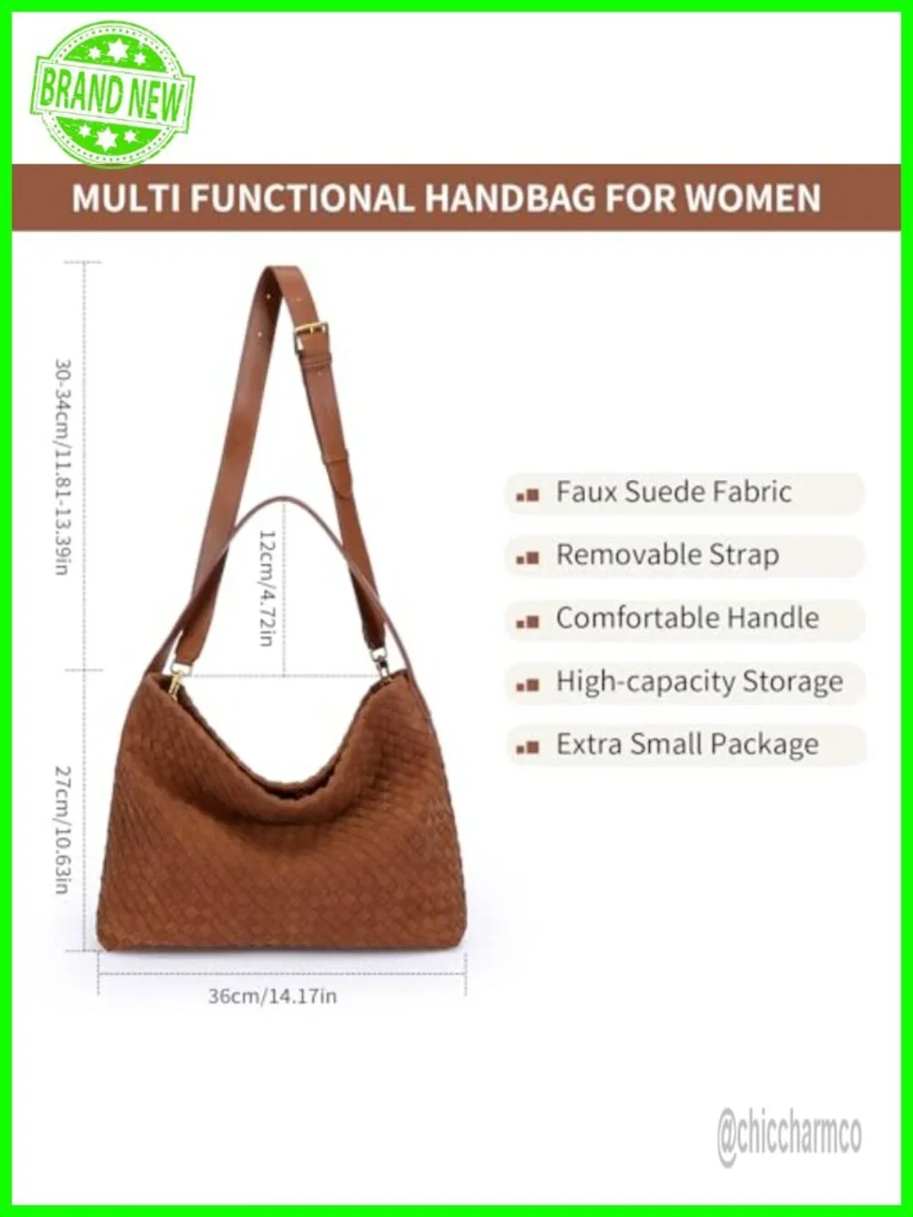 Woven Suede Hobo Bag - Spacious Tote Crossbody Shoulder Bag for Women